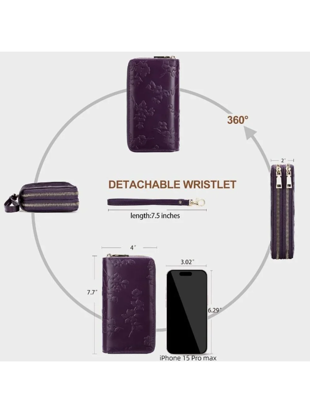 Vegan Leather RFID Blocking Large Capacity Wristlet Wallet & Card Holder for
